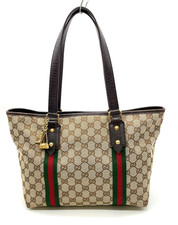 Auth Gucci GG Canvas x Leather Sherry Line Beige 137396 467891 Tote Bag NS090153