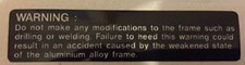 SUZUKI RGV250 VJ21 VJ22 VJ23 FRAME MODIFICATION CAUTION WARNING LABEL
