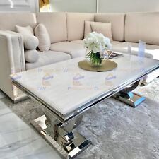 Modern Arriana 130cm x 70cm Chrome Coffee Table White Marble Top for Living Room