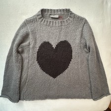 Wooden Ships Brushed Heart Raglan Crew Chunky Sweater XS gray black mohair wool