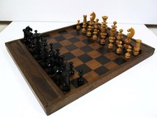 ANTIQUE FRENCH CHESS SET & INTERNATIONAL CHEKERS SET WITH ORIGINAL GAMES BOARD