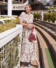 LK Bennett Royal Ascot Bouvier blue floral silk tiered dress RRP £499 16 fits 14