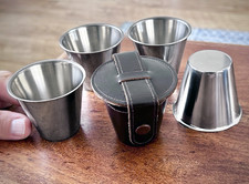Vintage Set of Stainless Steel Stirrup / Hunting Cups with Real Leather Case