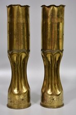 Antique WW1 Trench Art Vases, Souvenir, Shell Cases, Pair