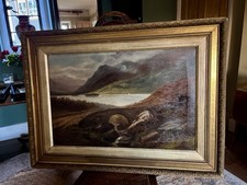 Large Antique Oil Painting James Mennie Ashness Bridge Derwent Cumberland 19th C