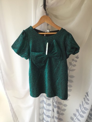 Green glittery top bow detail - green,
