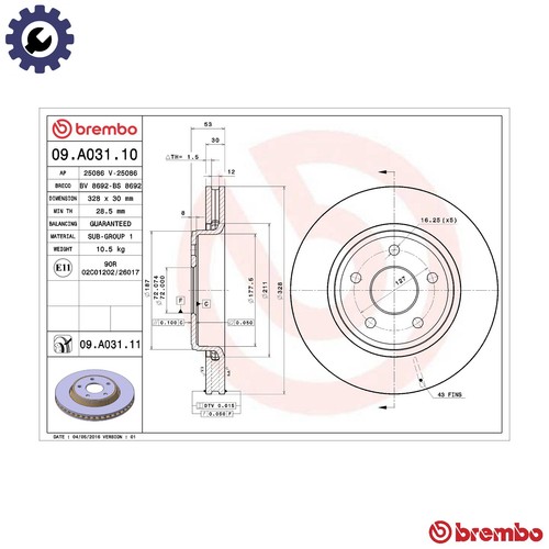 Brake disc a031 11 for - 2x,