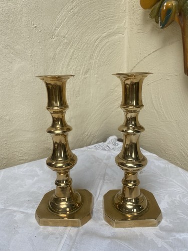 Pair antique brass candle - antique,