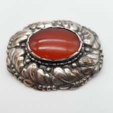Art Nouveau Martin Mayer 800 SILVER Brooch With Carnelian - (T5)