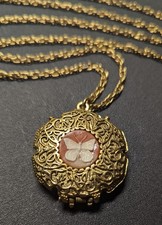Corday Butterfly Solid Perfume Locket Vintage Necklace Perfume Still Intact 29"