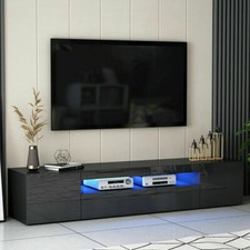 200cm High Gloss TV Unit Cabinet Stand  Black Storage with LED Lights Sideboard
