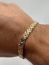 9ct Yellow Solid Gold 6mm Flat Byzantine Mens Bracelet Full UK Hallmark & Box