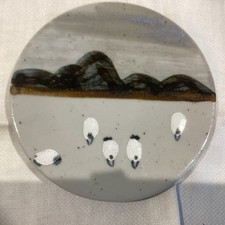 Highland Stoneware Pottery Round Plate/trivet - 15cm - Sheep by David Grant.(e)