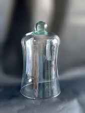 Vintage Hand Blown Recycled Green Glass Tall Bell Jar Cloche Display Dome 
