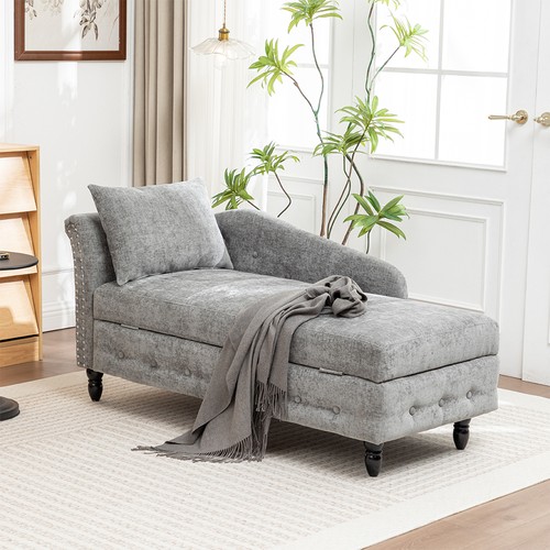 Grey chenille chaise longue - chenille,