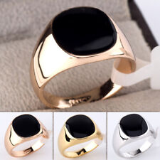 R041 Mens Black Onyx Enamel Signet Biker Ring 18KGP No Stone Size N - Z