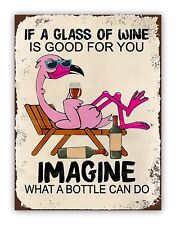 Funny Pink Flamingo Wine Aluminium Metal Garage Sign Pet Kitchen Garden Room