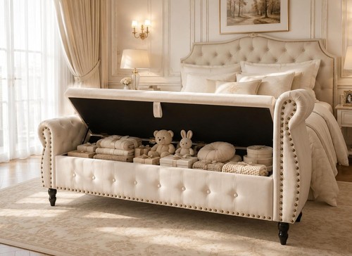 151cm velvet storage bench - velvet,