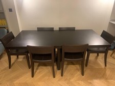 Beautiful Ligne Roset Dark Brown Table with 6x Leather Seats Walnut 200x95cm
