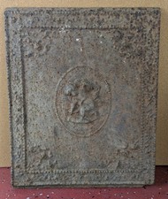 Antique Cast Iron Fireplace Fireback Panel Plate Cherub Face 13 3/4"x17" 