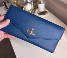 Beautiful Blue Vivienne Westwood Genuine Leather Purse With Good Metal Orb