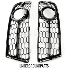 GLOSS BLACK RS HONEYCOMB SLINE FRONT BUMPER FOG LIGHT COVERS GRILLES AUDI A4 B7