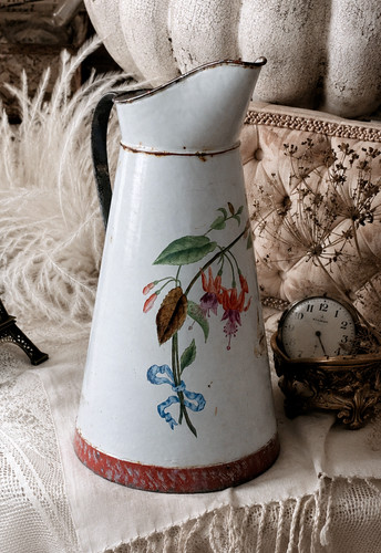 Large antique floral enamel - antique,