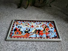 Vintage Ceramic tiles framed Moscow sleigh scene horses colourful