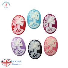 4 Lolita Skeleton Resin Oval Cameo Portrait Cabochons Flat Back 25 x 18mm Gothic