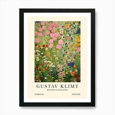 Gustav Klimt Flower Garden Pink And Framed Wall Art Poster Canvas Print Picture