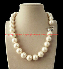 Huge 14mm Genuine White South Sea Shell Pearl Round Beads Necklace 18''