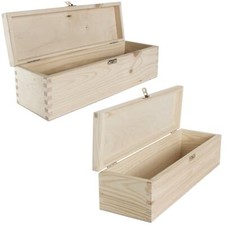 Rectangular Long Oblong Trinket Wooden Box Case / Plain Decorative Pine/ 2 Sizes