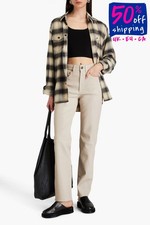 RRP €962 RAG & BONE Harlow Leather Straight Trousers W26 Stretch Beige Mid Rise