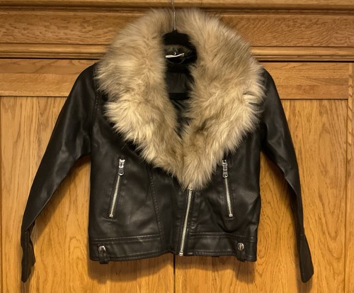 Girls black faux leather biker - leather,
