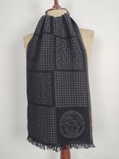Versace genuine vintage patterned Black / Grey wool winter Scarf Scarves