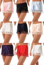 Satin French Knickers Ladies Deep Lace Silky Briefs Sexy Pyjamas Shorts UK 10-28