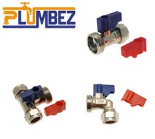 PlumbEZ Washing Machine Hot & Cold Isolation Valves - Straight Elbow Tee