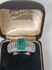 Vintage 1990s Frosted Emerald 925 Sterling Silver Ring Size UK P.5, US 7 3/4