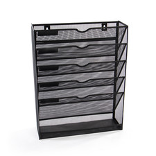 Metal Mesh Wall Mounted File Organiser Office Tray Magazine Rack 6 Tier M&W