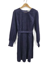 New Boden Navy Blue Cord Dress Womens 10R Long Sleeve Mini Belted Pockets