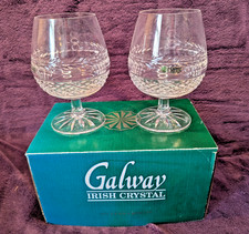 2 Boxed Galway Irish Crystal "Leah" pattern Brandy Glasses ~ Excellent Condition