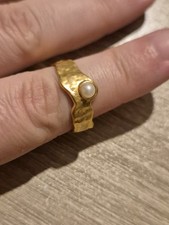 Monica Vinader Capri Button Pearl Stacking Ring 18k Gold Vermeil On Silver