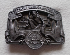 Vintage Budweiser Belt Buckle Bergamot F-175 This Bud's For You FISHERMAN 1987