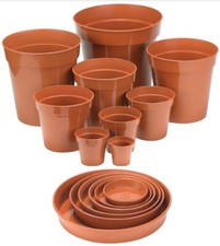 Plastic Terracotta Plant Pot Small Flower Herb Planter Optional Saucer (9 Sizes)