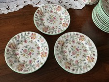 Minton Haddon Hall Bone China Side Plates Floral Green Rim X 3