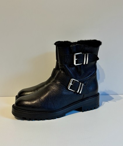 Zara black leather fleece - black,