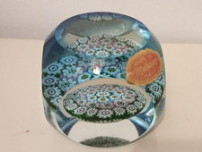 Vintage Murano millefiori glass paperweight with label