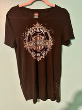 Harley-Davidson Shirt Women's Large Black Graphic Tee Rivet Detail Size M