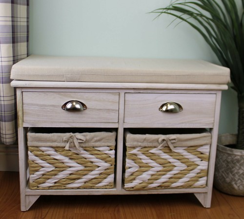 White wooden storage bench - wooden,