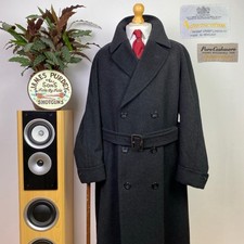 Aquascutum (44) 100% CASHMERE Long Raglan Overcoat Trench Coat Belted Jacket